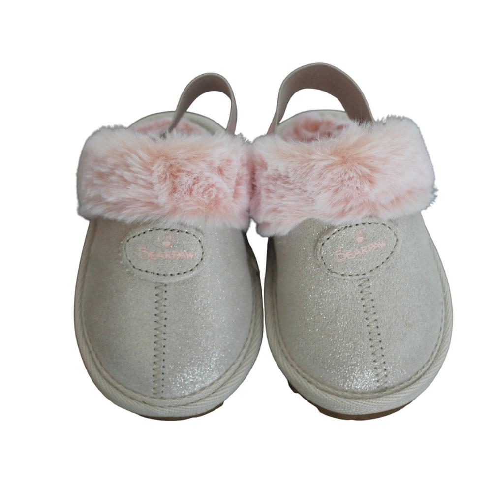 Bearpaw Infant Girls Slippers Size 4 9-12 M Gray Pink Glitter Real Leather New - Picture 2 of 8